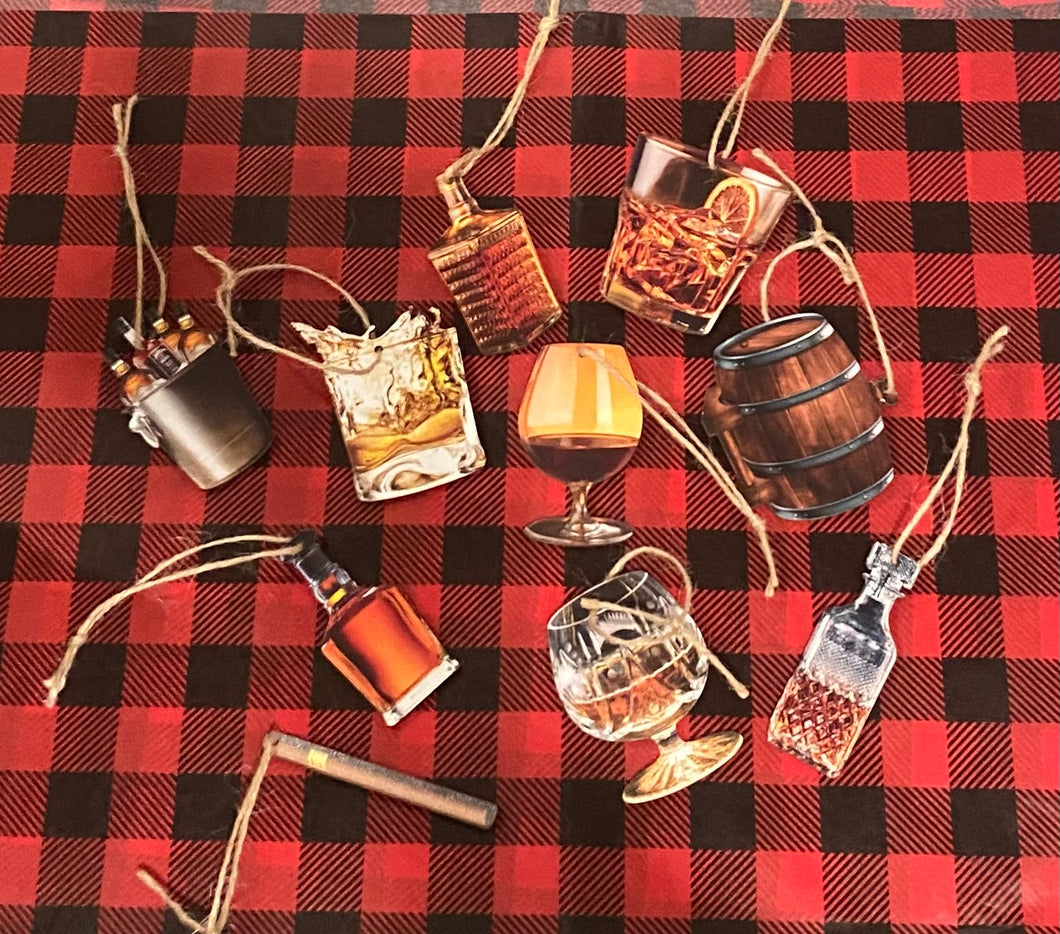 Assorted Wooden Whiskey Ornaments