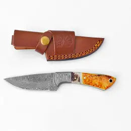 Titan Damascus Steel Burnt Bone & Walnut Hunting Knife